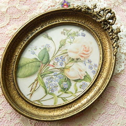 リボンと忘れな草のヴィンテージゴールドフォトフレーム 額縁 薔薇