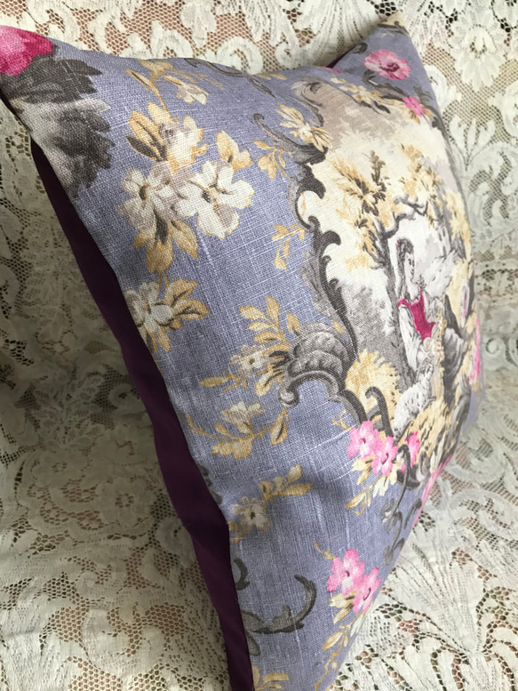 ☆SALE！☆フランス製トワルドジュイ 100%リネン 紫の乙女 クッションカバー♡45cm用  るねの小箱 3枚目の画像