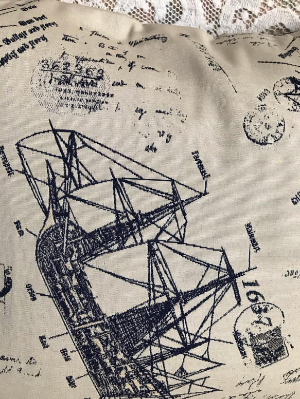 ☆セール☆ スペイン製ゴブラン織り マリン 帆船柄クッションカバー② 45cm用 6枚目の画像
