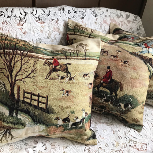 ☆再販☆スペイン製輸入生地 ゴブラン織り Fox クッションカバー3点