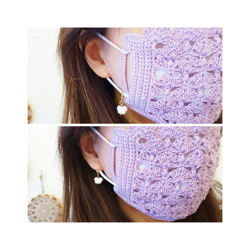 確認用 3 マスクカバー ラメ糸 レース 不織布 ハンドメイド 手編み