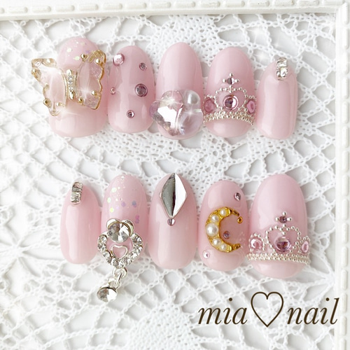 ピンクツイード ハートネイル ネイルチップ（つけ爪） mia♡nail