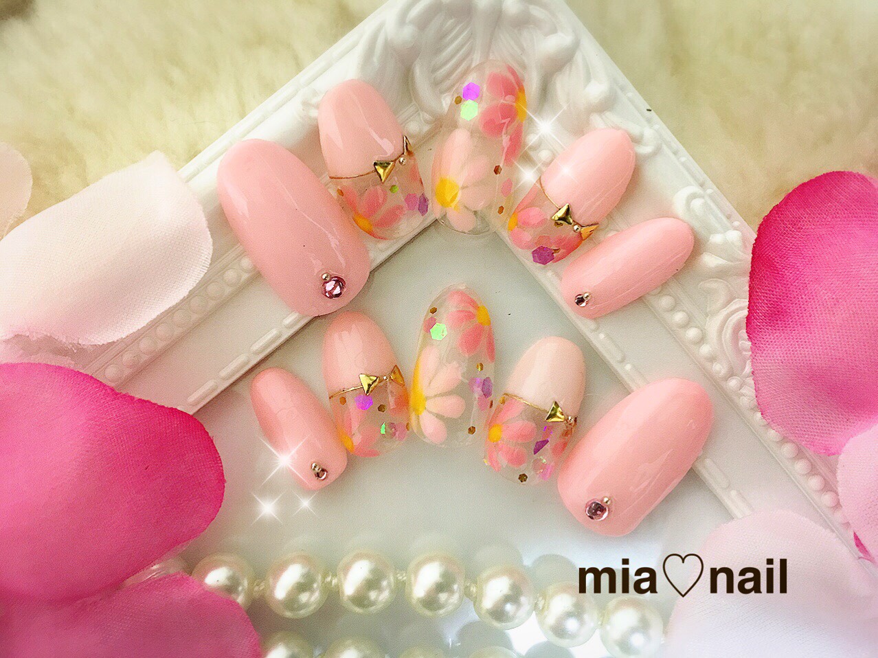 5月8日まで送料無料〜春〜花柄ネイルチップ ネイルチップ（つけ