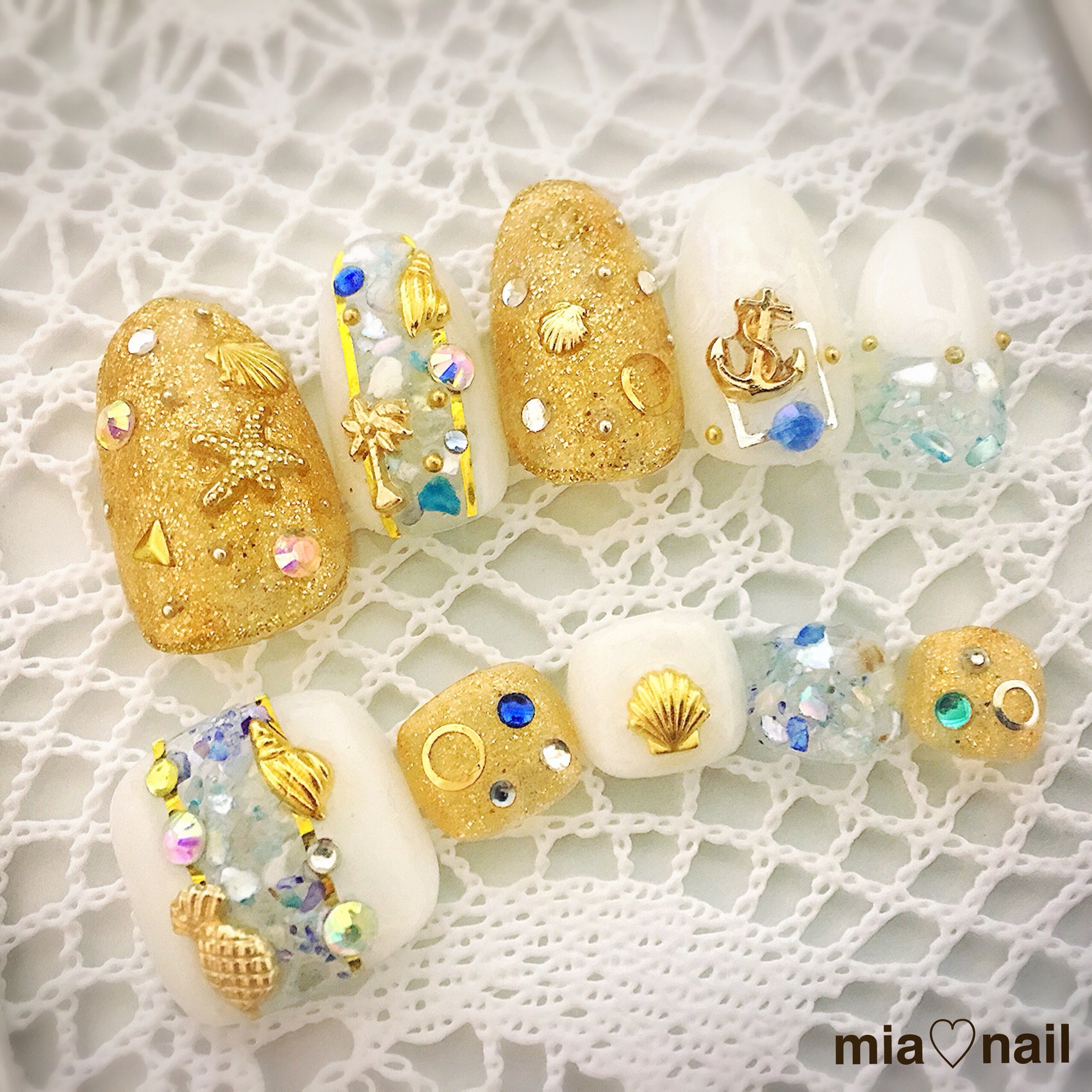 セット販売〜ゴールドラメの夏ネイル