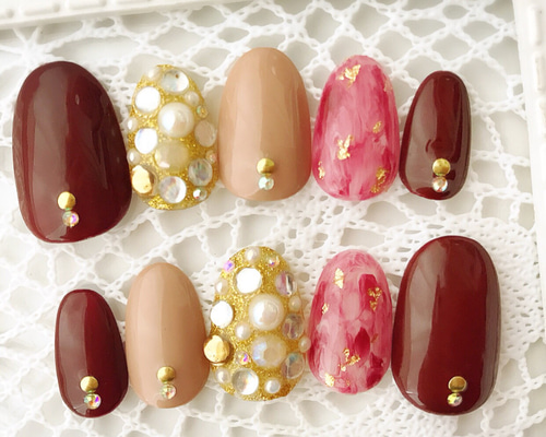 ワインレッド秋カラーネイル ネイルチップ（つけ爪） mia♡nail