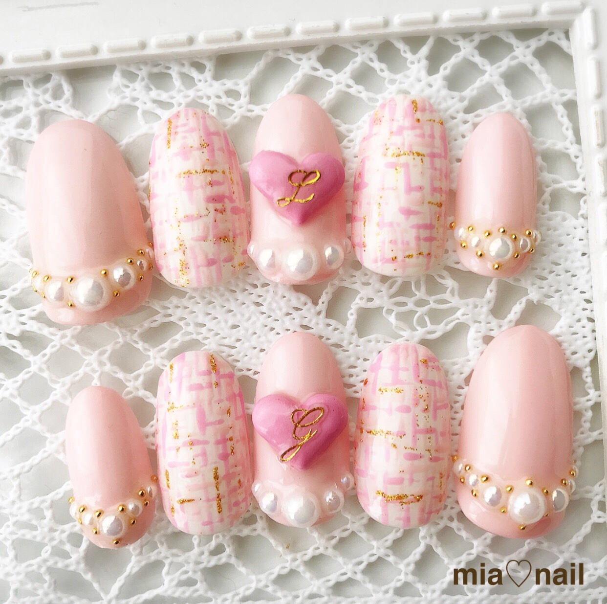 【オーダー】ネイルチップ　ツイード　リボン　ハート e7ba708ca73270ad1691479f8bce80