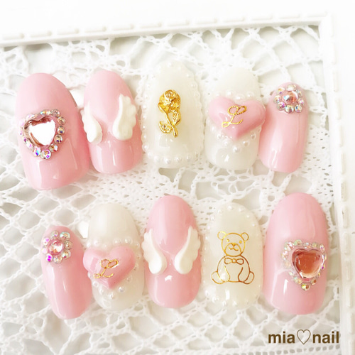 透明感カラーハートネイル ネイルチップ（つけ爪） mia♡nail