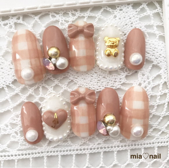 ゆめかわいい〜クマさんのブラウンネイル ネイルチップ（つけ爪） mia