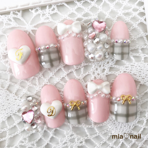 サイズオーダー♡うるうるガーリーチーク×ローズネイルチップ ピンク  