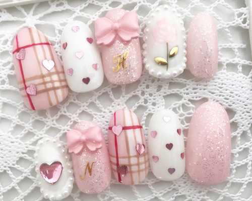 ゆめかわいい〜チェック＆リボンの女子力アップネイル ネイル