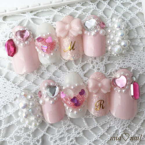 ゆめかわいい〜ピンクリボンのキラキラネイル ネイルチップ