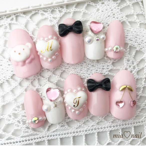 ゆめかわいい〜クマさんとリボンのゆめかわネイル ネイルチップ（つけ