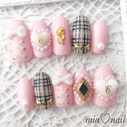 オーダーネイルチップ チェックネイル ガーリーネイル ブラックなガーリーチェックネイル- ネイルチップ専門店ミチネイル