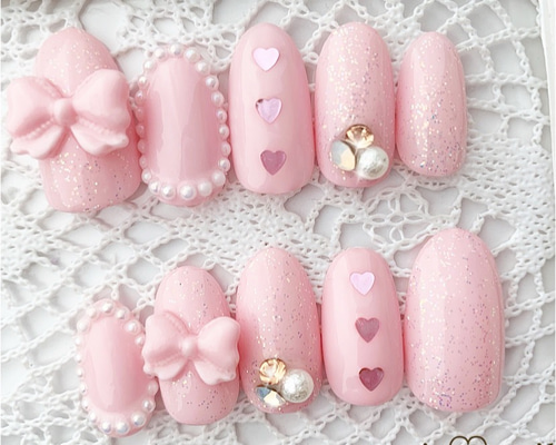 ゆめかわいい〜ピンクラメネイル ネイルチップ（つけ爪） mia♡nail