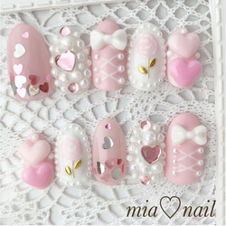 ゆめかわいい〜3dリボンのピンクゆめかわネイル ネイルチップ（つけ爪