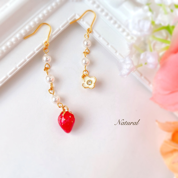 櫻桃、珍珠和花朵耳環 第8張的照片