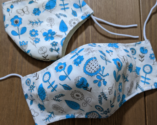 No.156 オーダーマスク　花柄　ブルー　ハンドメイド　おまとめ割 1_d7e10c573a80583e03d55e495128