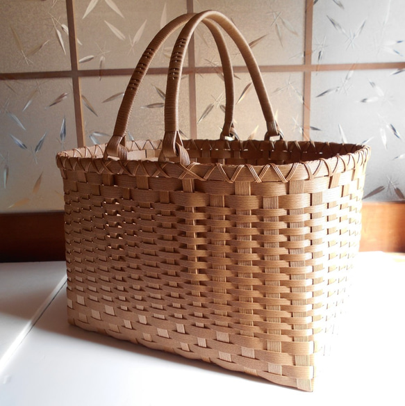 柿渋仕上げのお買い物かご（クラフトバンド） かごバッグ ぽほぱほ工房