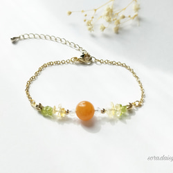 ペリドット・シトリン・水晶の華奢な天然石ブレスレット *8月11月