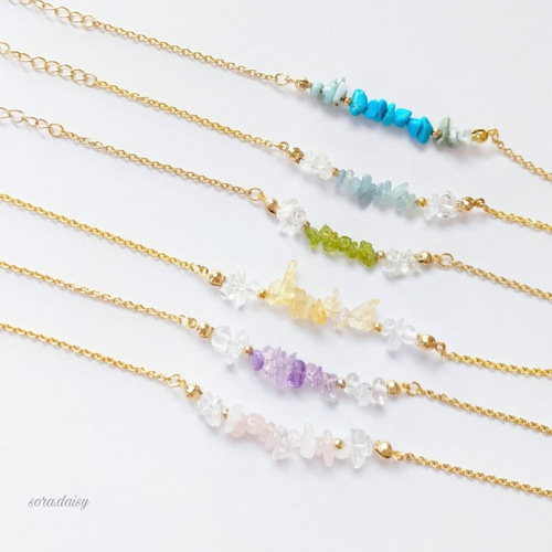 シトリン・水晶の華奢なチェーンブレスレット *11月誕生石* 天然石