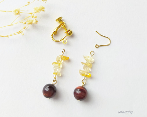 レッドタイガーアイ・シトリンのべっ甲ピアス(イヤリング) *11月誕生石