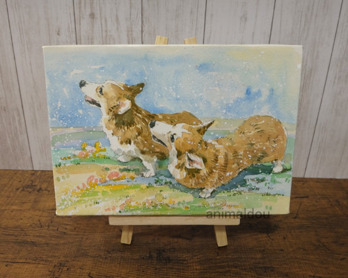 いぬのキャンバスイラスト コーギー キャンバスアート 絵画 あにまる堂 通販 5194566｜Creema
