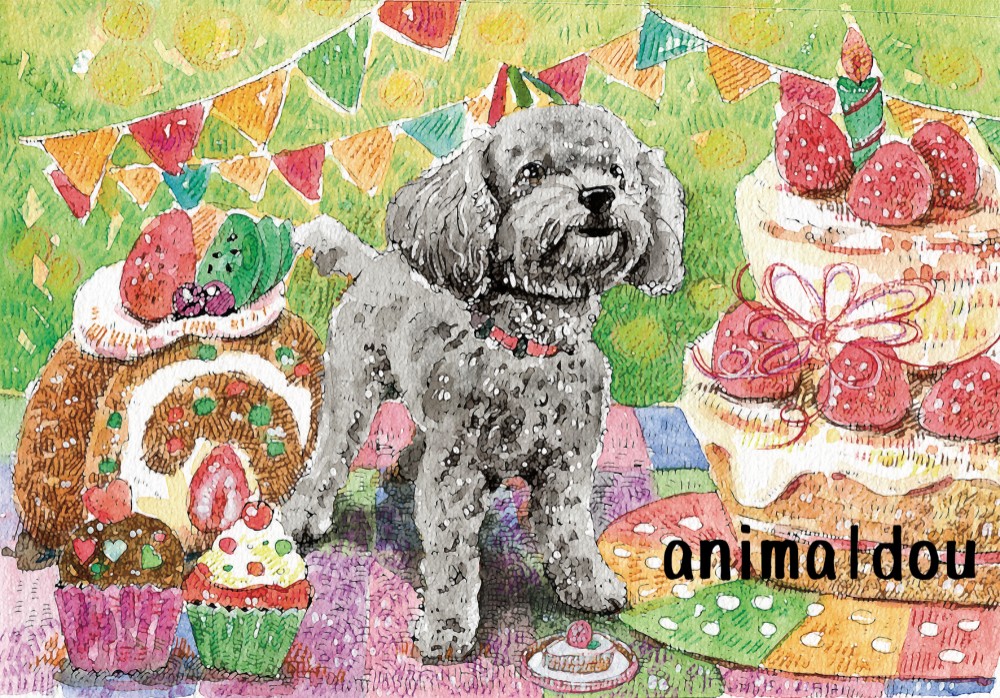 トイプードルシルバー ケーキ アートポスター 絵画 あにまる堂