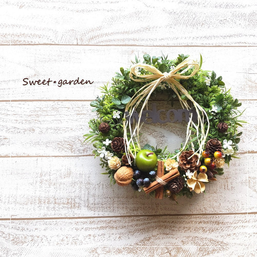 2999円〜！ウェルカムリース♩オーダー受け付けます♩ 爽やかなグリーンアップルと木の実のウェルカムリース（fw170-2