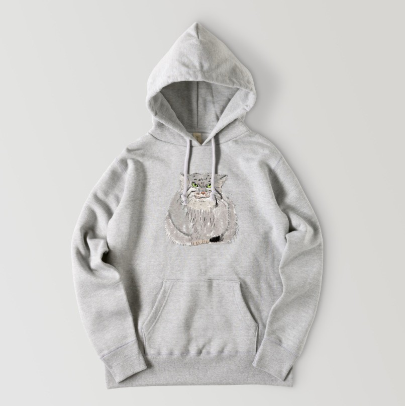 マヌルネコ　野生猫 ネコ科 イラスト メンズ レディース 野生動物　フーディー  ワイルドキャット　パーカー　裏起毛