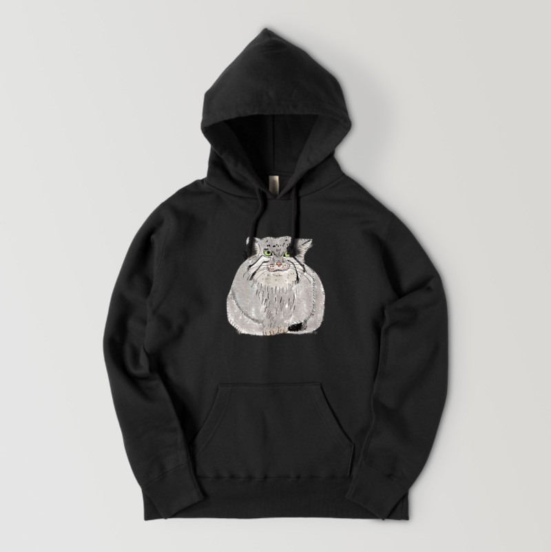 マヌルネコ　野生猫 ネコ科 イラスト メンズ レディース 野生動物　フーディー  ワイルドキャット　パーカー　裏起毛