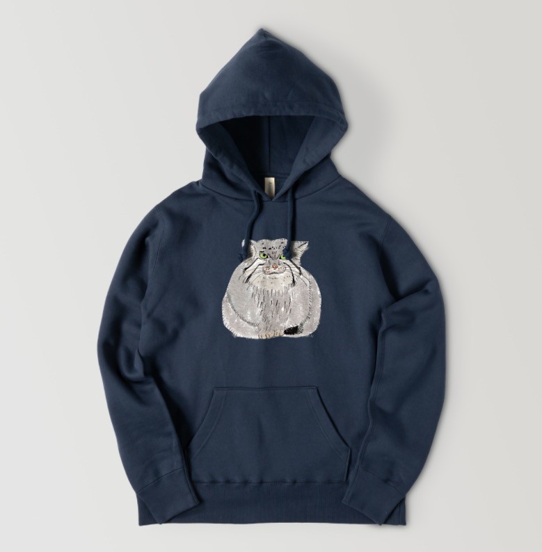 マヌルネコ　野生猫 ネコ科 イラスト メンズ レディース 野生動物　フーディー  ワイルドキャット　パーカー　裏起毛