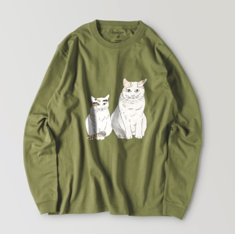 おおきい猫とちいさい猫　猫のカップル　イラスト　ロンT　ロングスリーブTシャツ　ユニセックス　メンズ　レディース