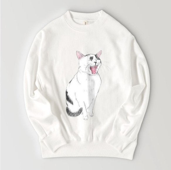 Yawn Cat Ten Ten 運動衫，貓，黑白貓，寬鬆，男式，保暖，後拉絨，男女皆宜 第2張的照片