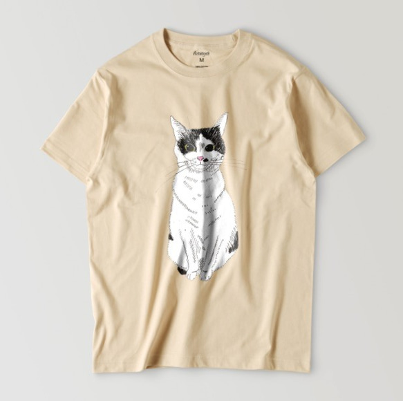 パステルカラー　Tシャツ　ユニセックス　みーこ　おすわり　Tシャツ　猫　白黒猫　ねこ　保護ねこ　 2枚目の画像