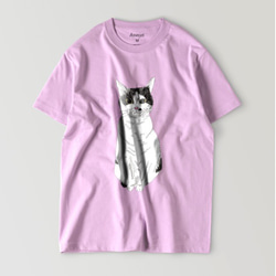 パステルカラー　Tシャツ　ユニセックス　みーこ　おすわり　Tシャツ　猫　白黒猫　ねこ　保護ねこ　 3枚目の画像