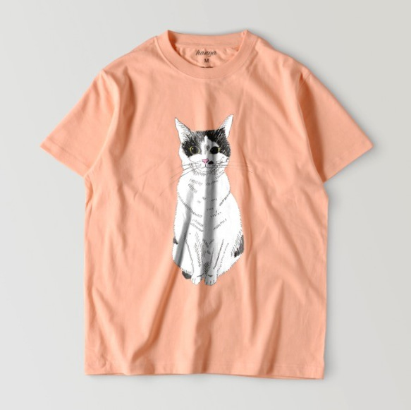 パステルカラー　Tシャツ　ユニセックス　みーこ　おすわり　Tシャツ　猫　白黒猫　ねこ　保護ねこ　 4枚目の画像