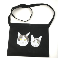 黑白貓貓sacoche斜跨包布袋黑色米色單肩包保護貓pochette門診 第1張的照片