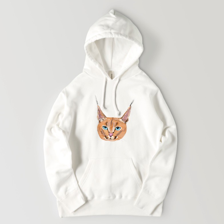 カラカル　野生猫 ネコ科 イラスト メンズ レディース 野生動物　ワイルドキャット　パーカー アビシニアン　裏起毛