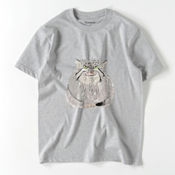 マヌルネコ　Tシャツ　メンズ　ゆるかわ　野生猫　ユニセックス　マヌル　イラスト 4枚目の画像