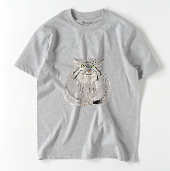 マヌルネコ　Tシャツ　メンズ　ゆるかわ　野生猫　ユニセックス　マヌル　イラスト 4枚目の画像
