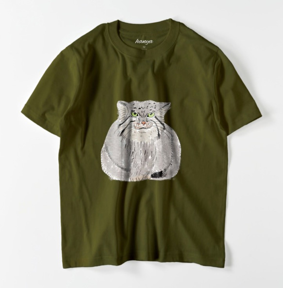 マヌルネコ　Tシャツ　メンズ　ゆるかわ　野生猫　ユニセックス　マヌル　イラスト 2枚目の画像