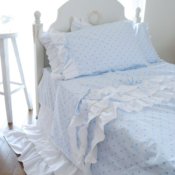 1個限定☆9800円】ベッドカバー/リボンドット*ブルー【シングル