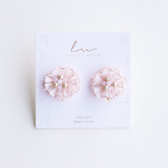 （絶版）Astrology Flowers-Pink White Resin Earrings / Ear Clips 5枚目の画像
