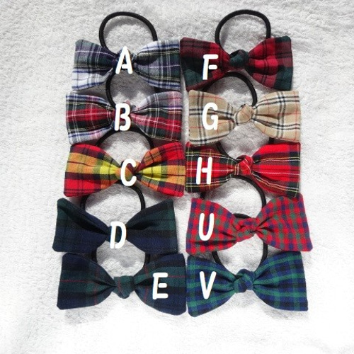 リボン☆くるみボタン☆子供☆ヘアゴム☆タータンチェック