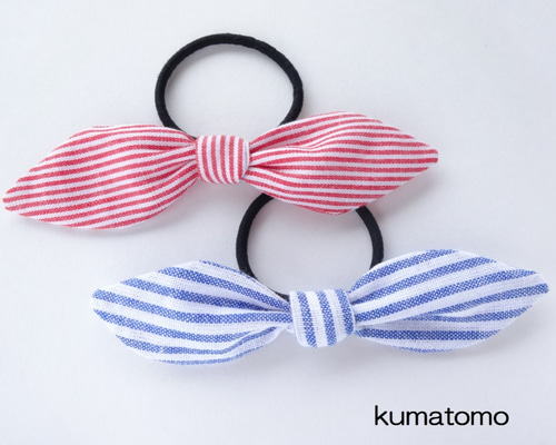 ストライプ 結んだリボン or バレッタ ヘアゴム Kumatomo 通販