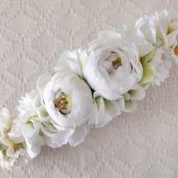 染め花のスリムバレッタ(ホワイト&グリーン) 1枚目の画像