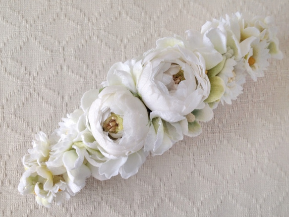 染め花のスリムバレッタ(ホワイト&グリーン) 1枚目の画像