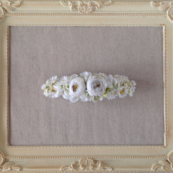 染め花のスリムバレッタ(ホワイト&グリーン) 2枚目の画像
