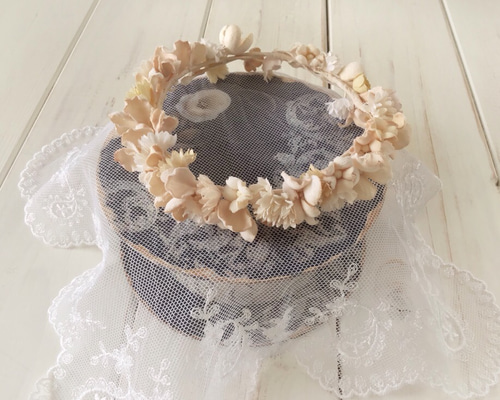 0225E フランスアンティーク ブロカント 布花 花冠 ドールやテディベアにも 0825B フランスアンティーク 布花 花冠 古写真 ビスクドールや