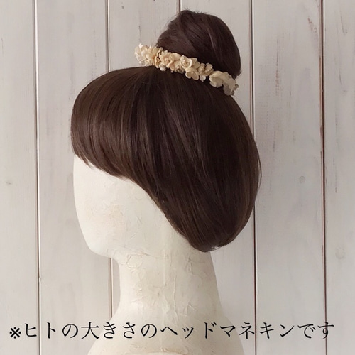 ドール用染め花の花冠（L・アンティークホワイト） その他人形
